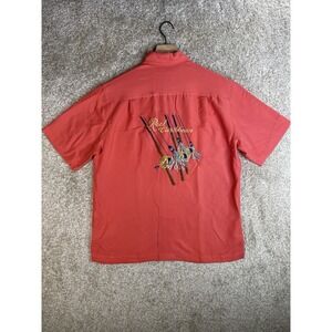 Caribbean Shirt Men's Medium Solid Short Sleeve Bamboo Button Reel Caribbean